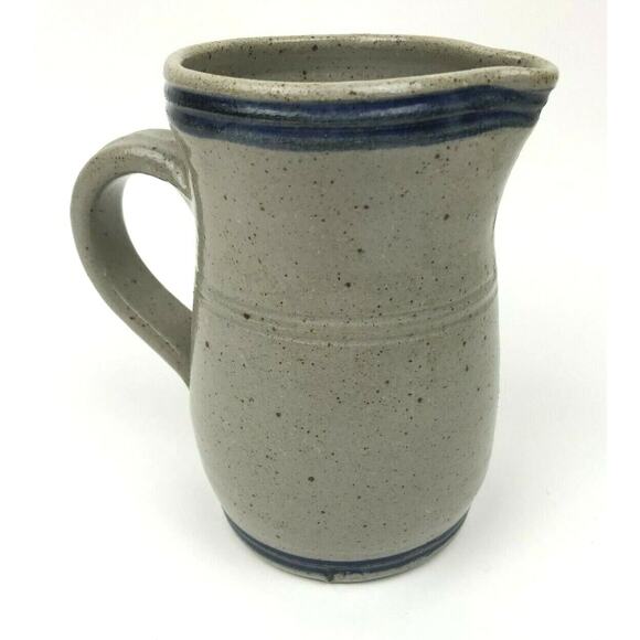 Salt Glazed Pottery Pitcher GUILFORD Est.1689 Stoneware Gray Cobalt Blue Leaves - Picture 12 of 12